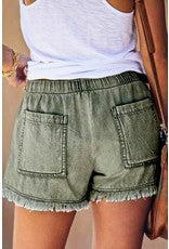 Military Green Distressed Shorts