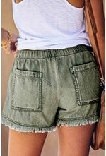 Load image into Gallery viewer, Military Green Distressed Shorts