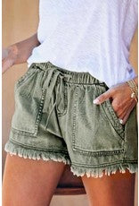 Military Green Distressed Shorts