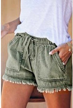Load image into Gallery viewer, Military Green Distressed Shorts