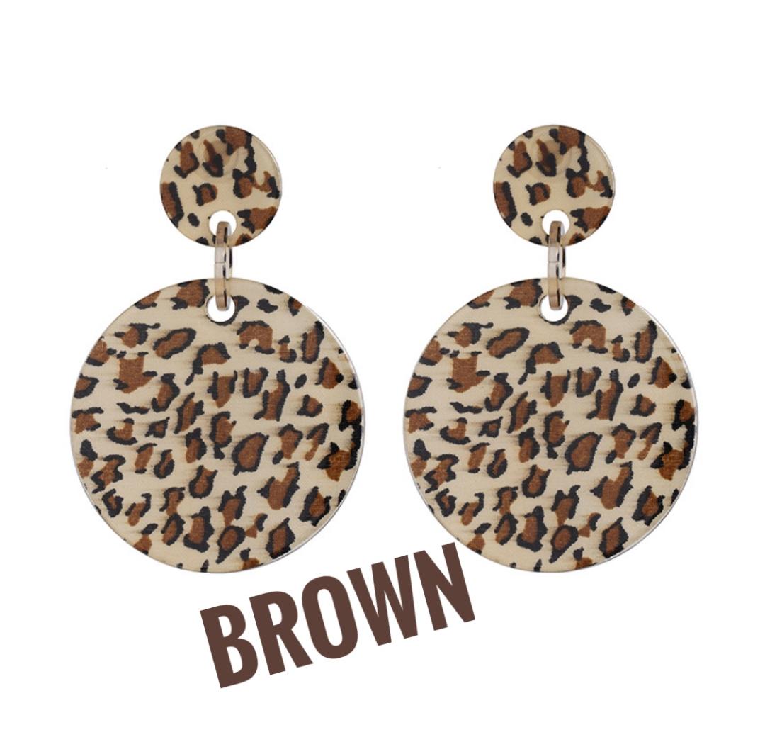 Cheetah Print Acrylic Circle Drop Earrings