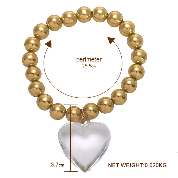 Gold Tone Stretch Bead bracelet with Clear Hear Drop