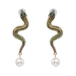 Load image into Gallery viewer, Snake Studs with Pearl Drop
