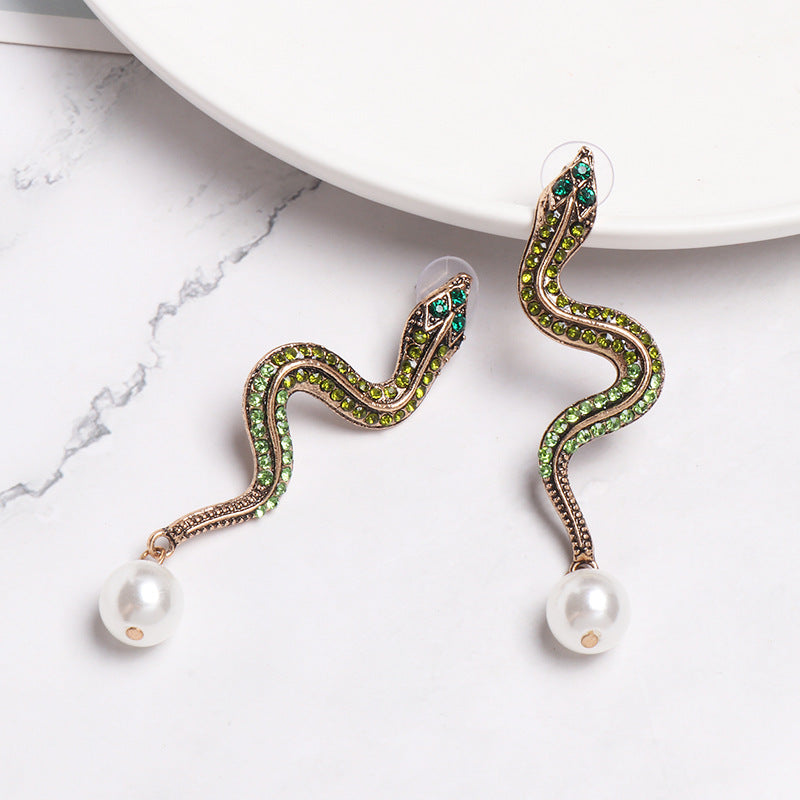 Snake Studs with Pearl Drop