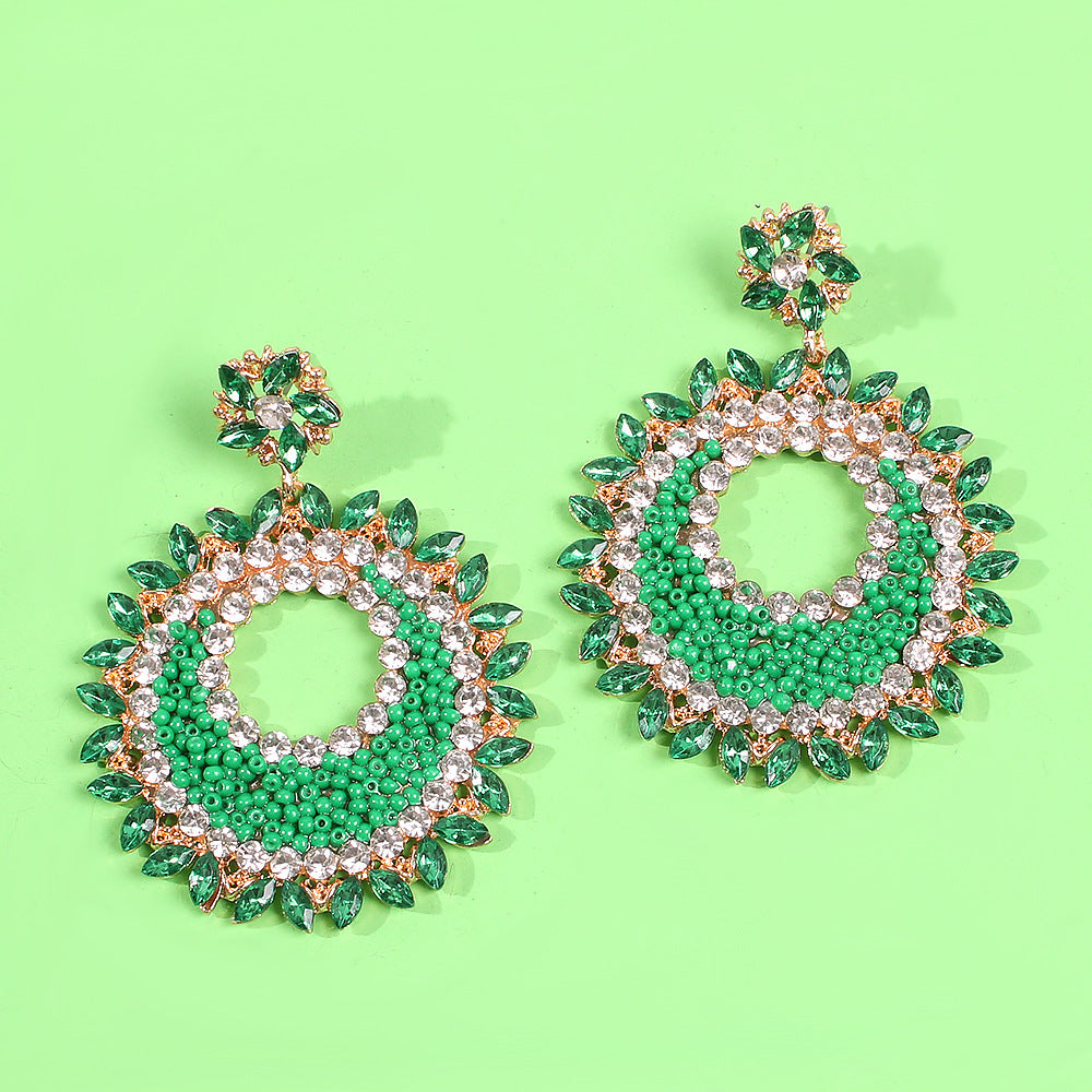 Baroque Crystal and Rice Bead Round Earrings