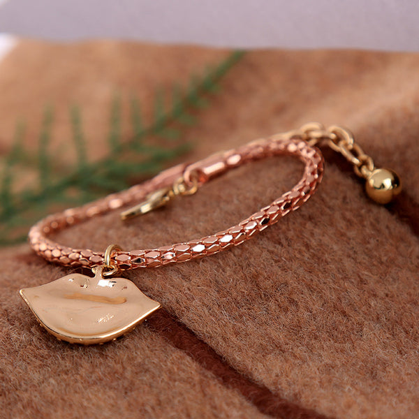 Rose Tone 'Lips" Clasp Bracelet