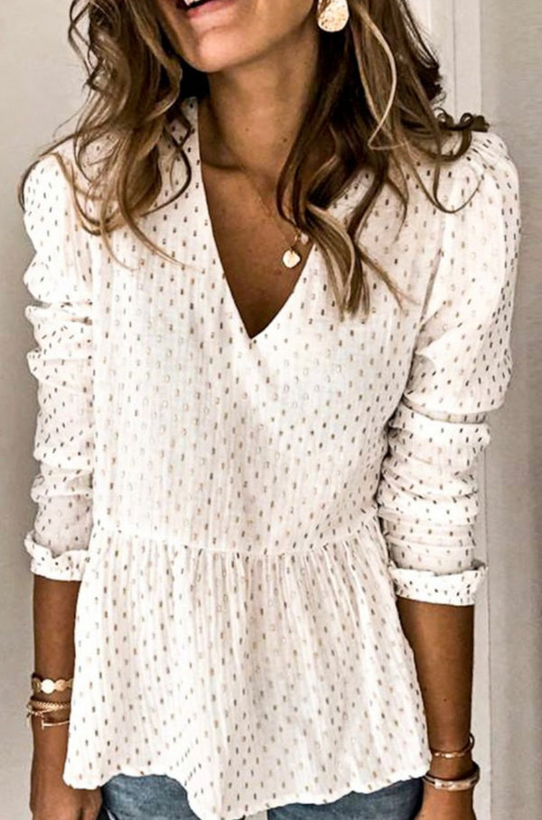 Foil Polka Dot Ruffle Sleeve Top