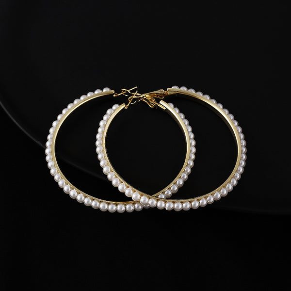 Gold Tone 6cm Pearl Hoops