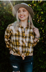 Load image into Gallery viewer, MUSTARD BLEACHED PLAID Button Down