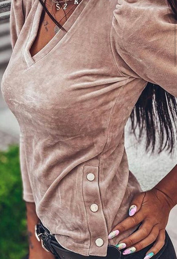 VNeck Shoulder Shirring Side Button