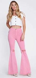 Load image into Gallery viewer, Blush Frayed Hem Bell Bottoms
