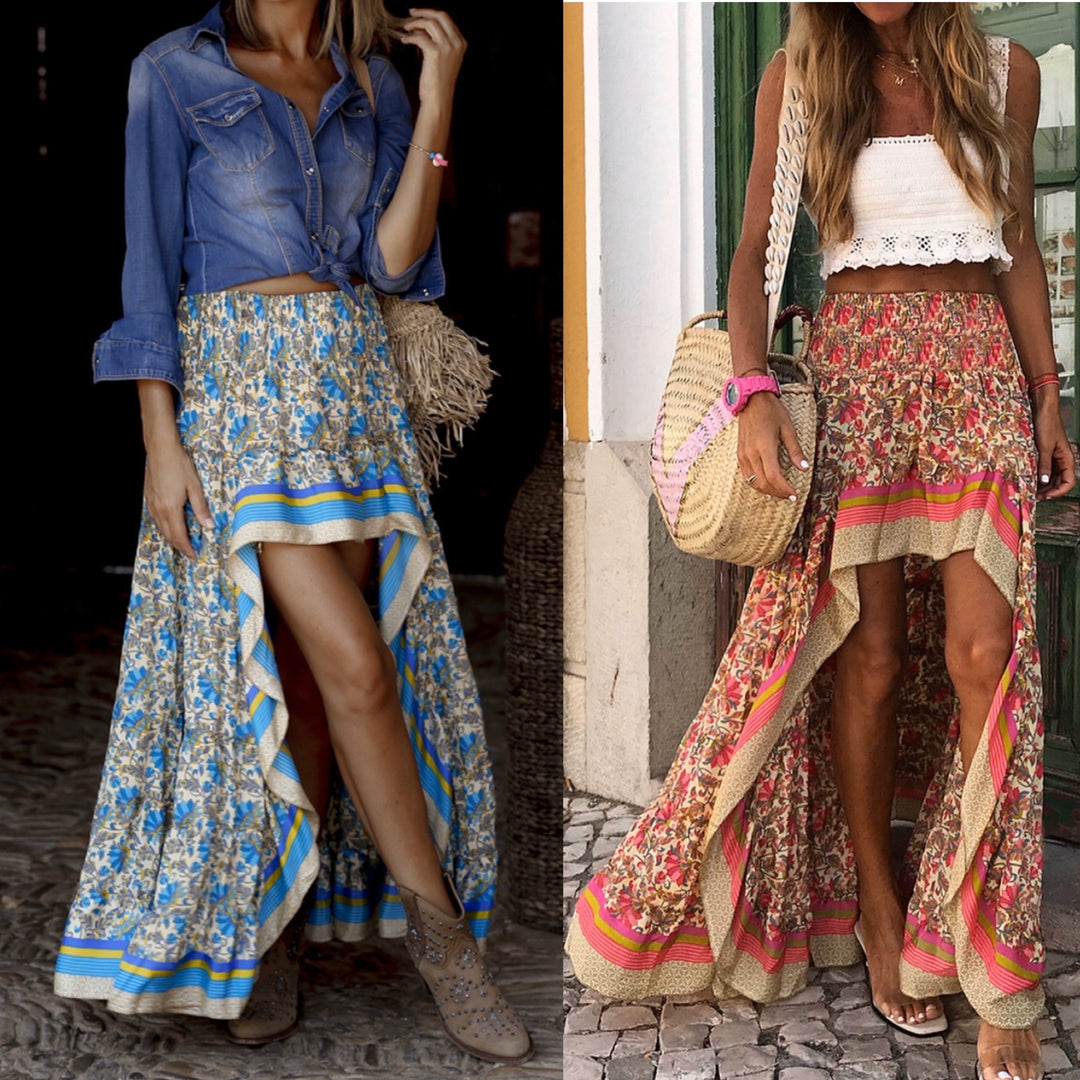 Floral Printed Maxi Skirt - Blue