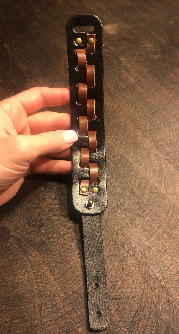 Two Tone Adjustable Leather Bracelet