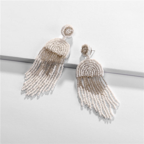 Rice Bead Fringe Earrings