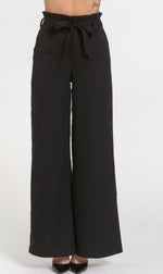 Load image into Gallery viewer, Wide Leg Black Pants with Tie Belt