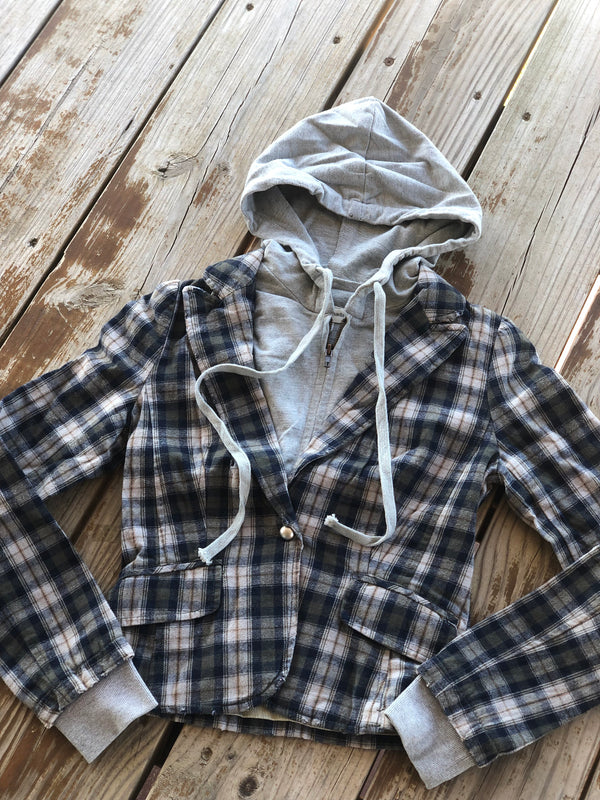 Flannel Layered Faux Hoodie