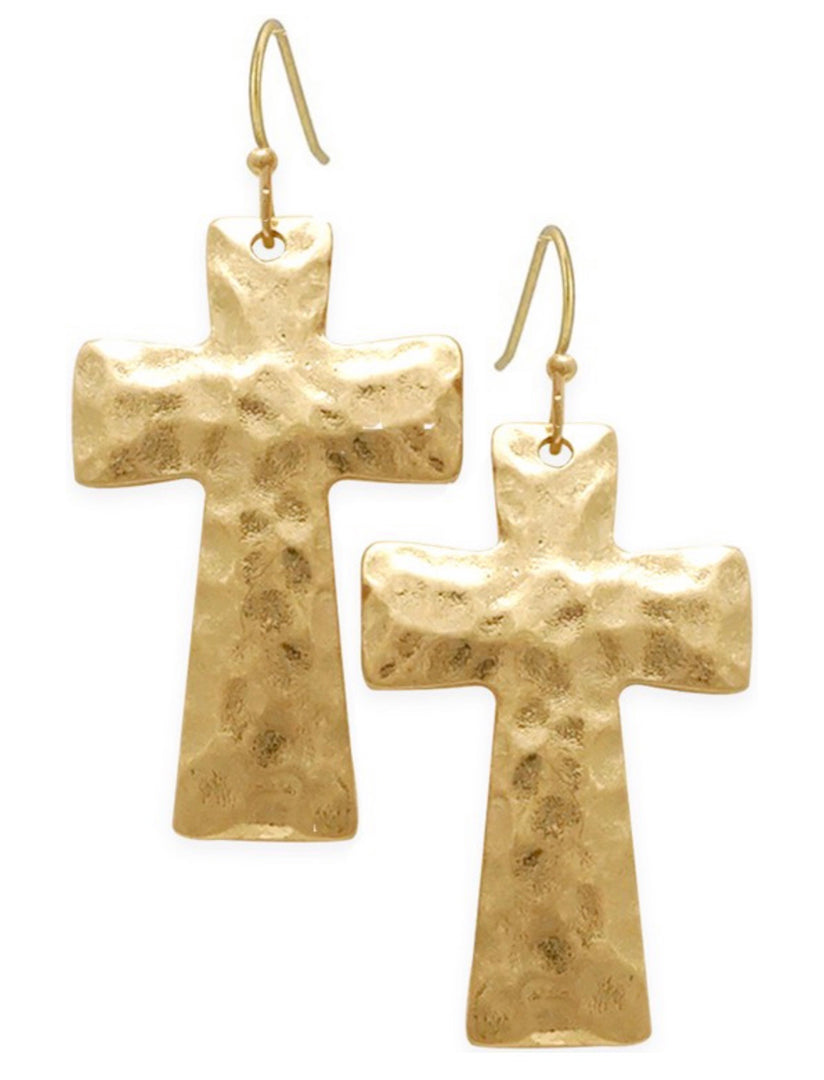 High Polished Hammered Cross Earrings