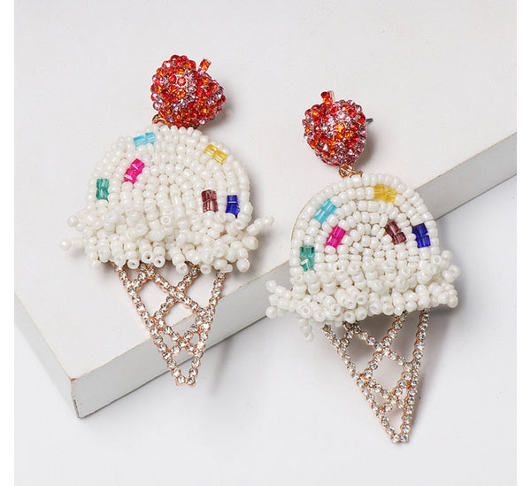 Beaded Ice Cream Cone Earrings