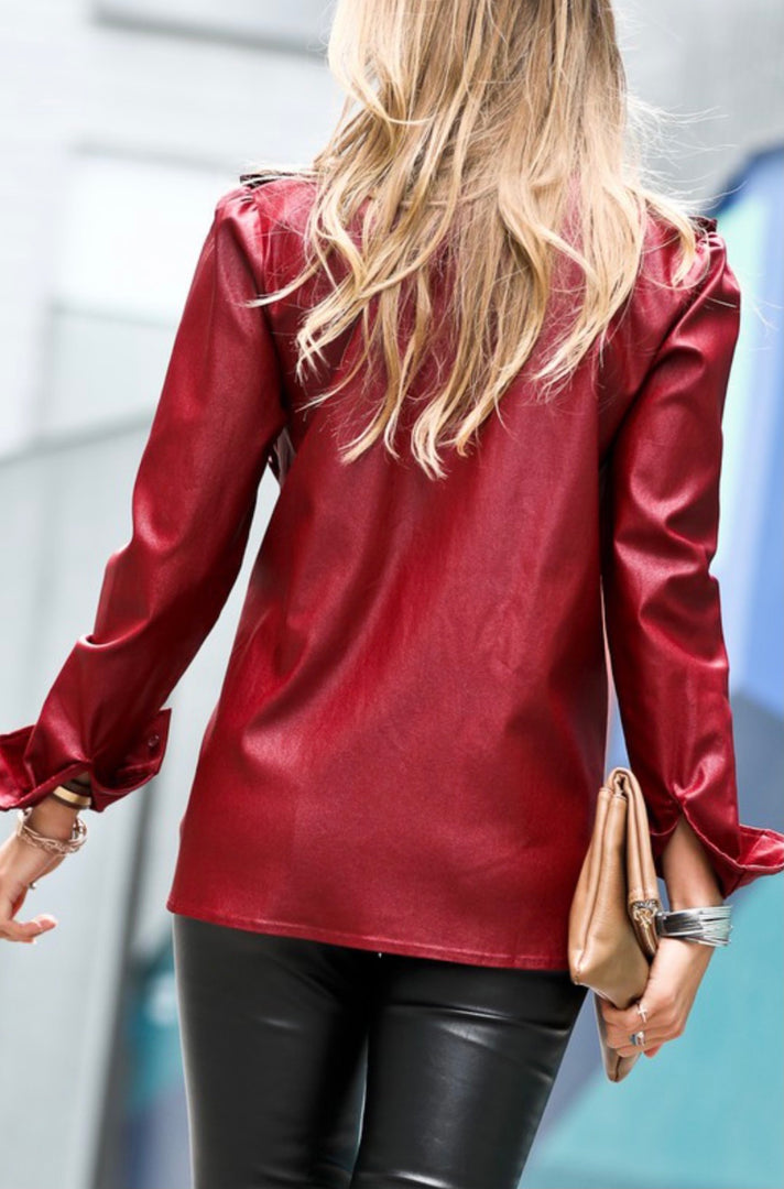 Faux Leather Button Down