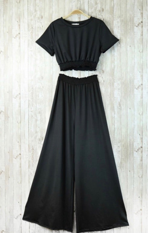Short sleeve Crop and Wide Leg Pant set