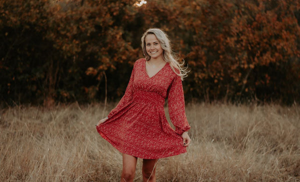 V Neck Balloon Sleeve Dress