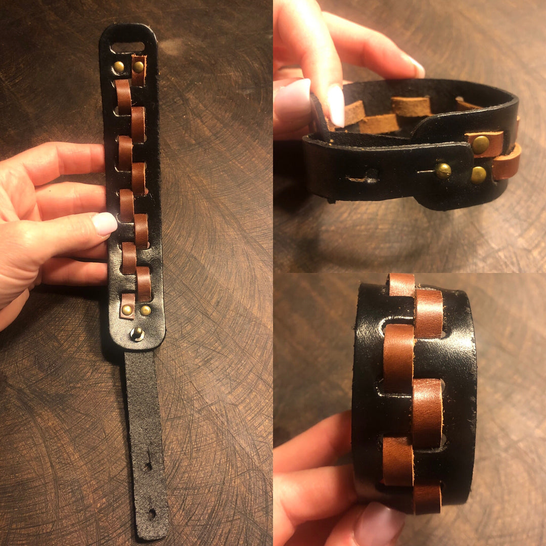 Two Tone Adjustable Leather Bracelet