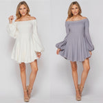 Load image into Gallery viewer, Off the Shoulder Balloon Sleeve Flare Dress