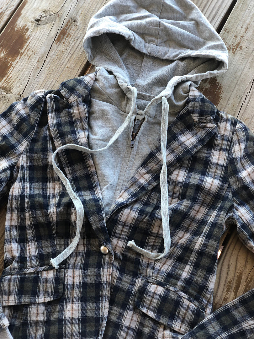 Flannel Layered Faux Hoodie