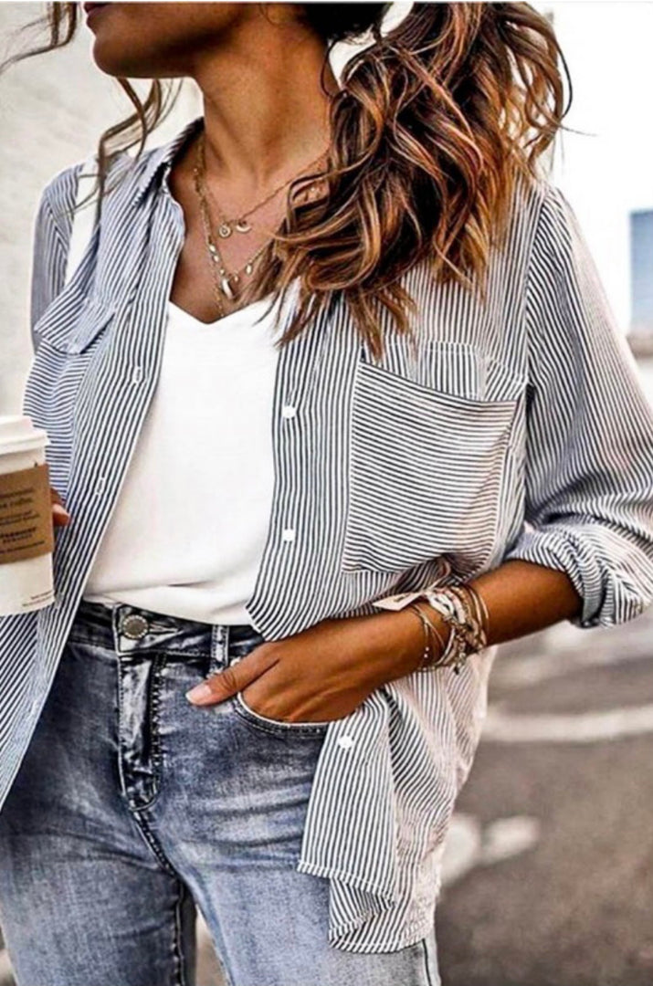 Grey and White Blousy Button Down