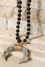 Load image into Gallery viewer, Color Bead Crescent Horn Long Necklace
