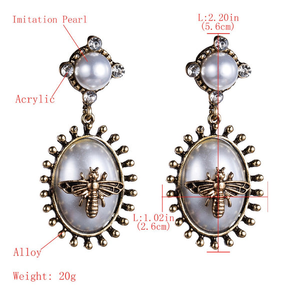 Pearl Drop with Bee Earrings