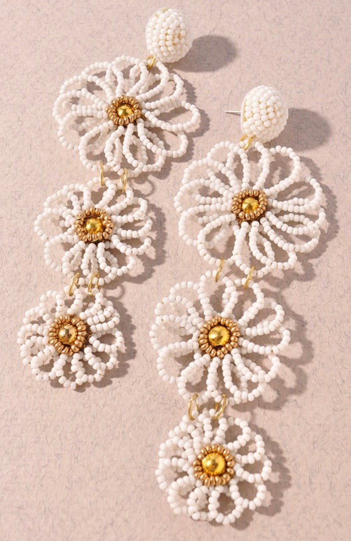 Rice Bead Flower Drop Earrings