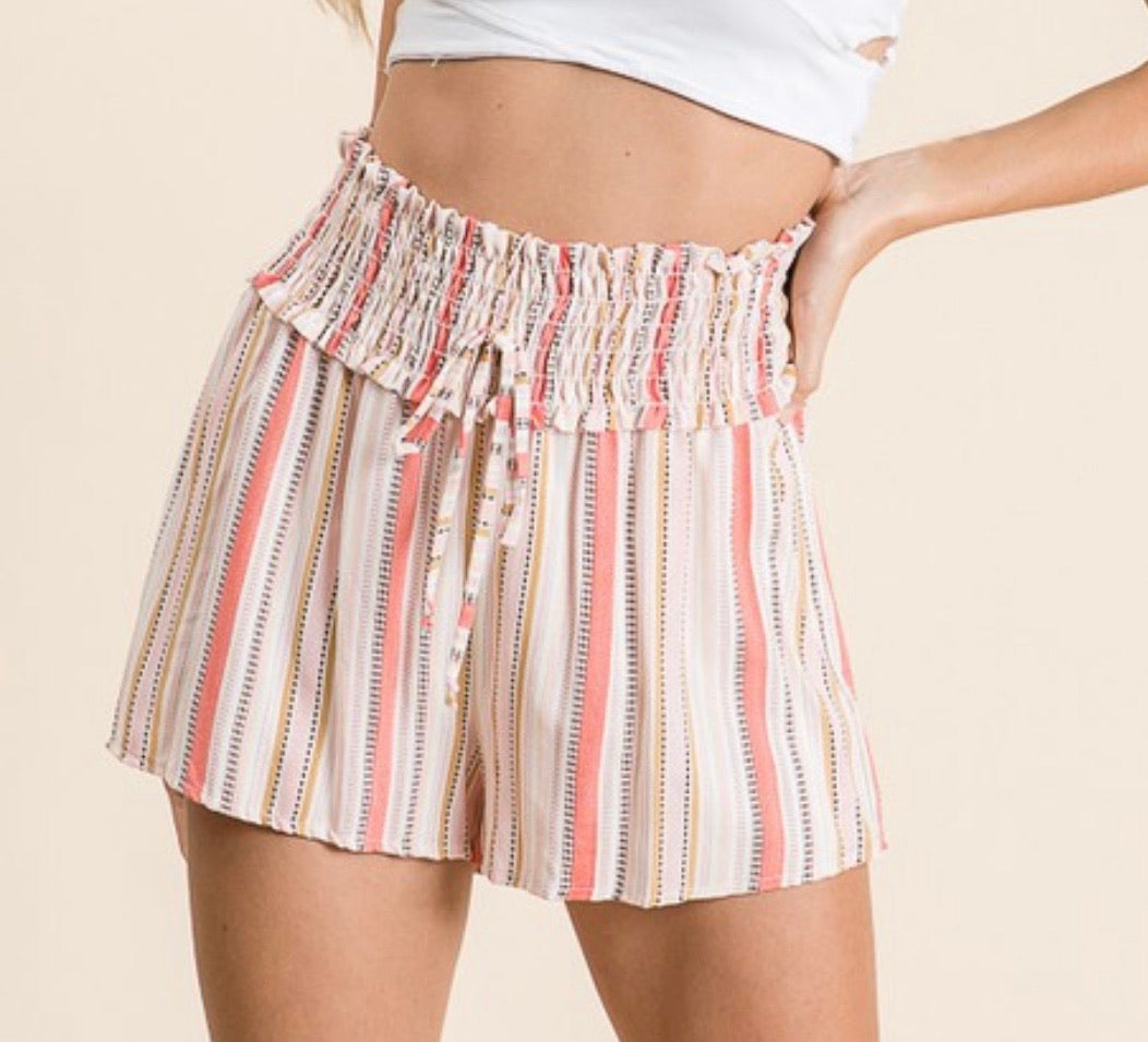 Multi Stripe Shorts - Coral