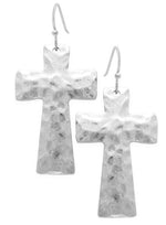 Load image into Gallery viewer, High Polished Hammered Cross Earrings