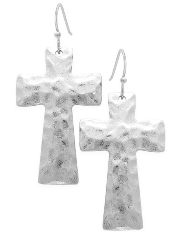 High Polished Hammered Cross Earrings