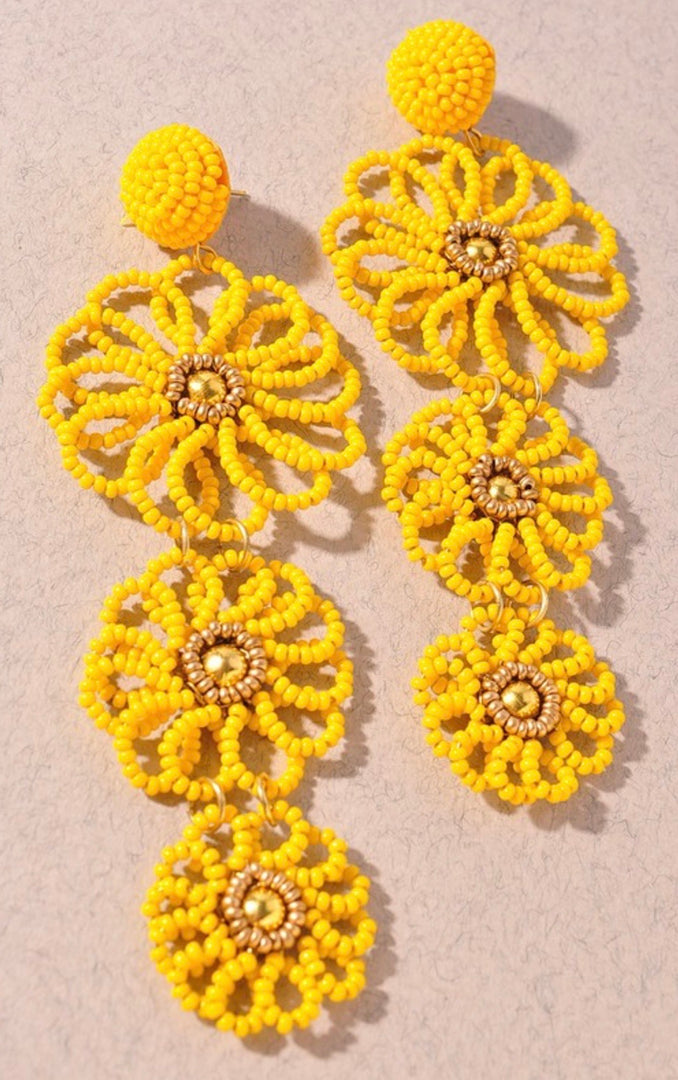 Rice Bead Flower Drop Earrings
