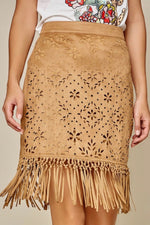 Load image into Gallery viewer, Suede Skirt with Fringe