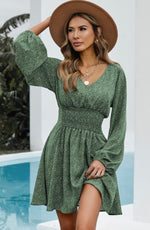 Load image into Gallery viewer, V Neck Balloon Sleeve Dress