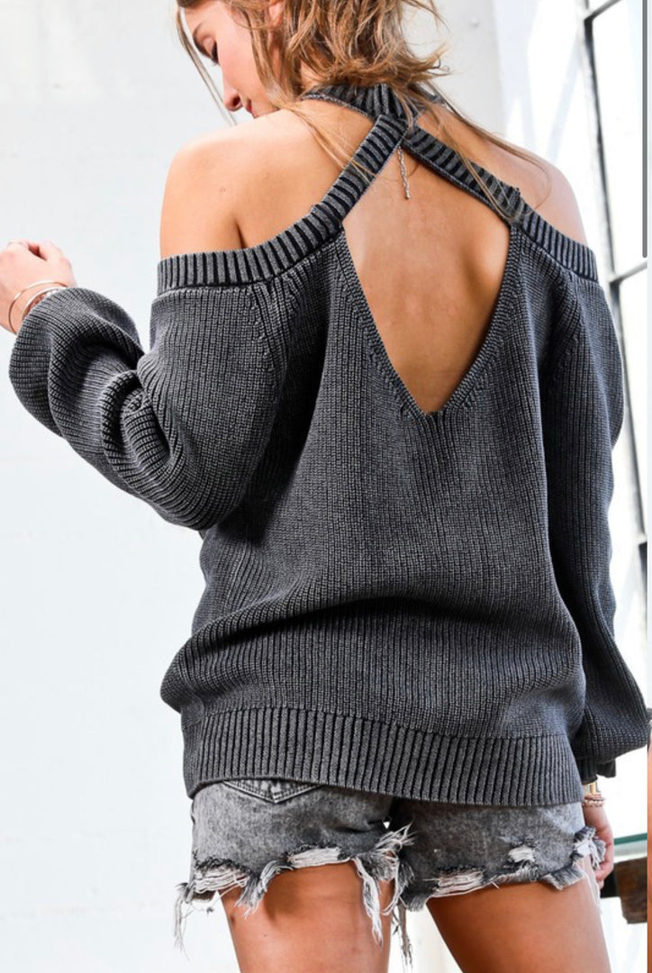 Cutout halter neck knitted sweater