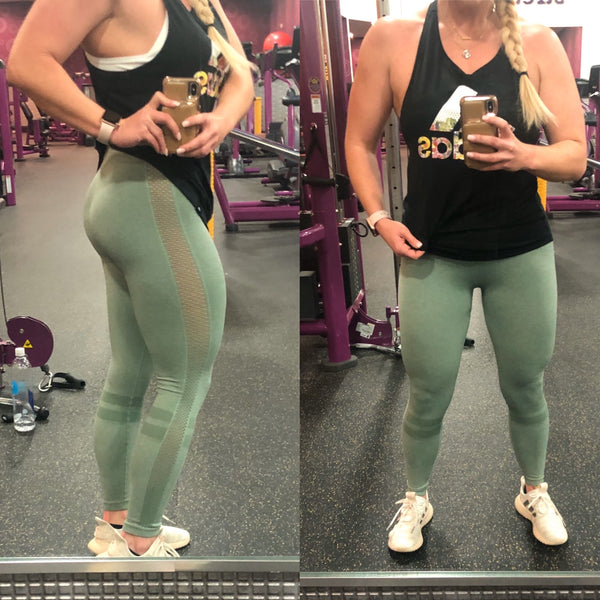 Open Mesh Seamless Leggings with mock Sock Stripes