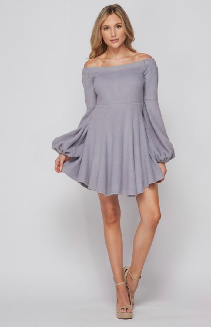 Off the Shoulder Balloon Sleeve Flare Dress