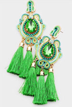 Load image into Gallery viewer, Green Tassel Earrings