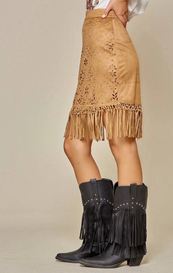 Suede Skirt with Fringe