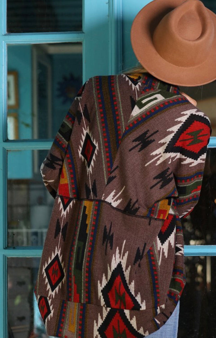 Aztec open front cardigan