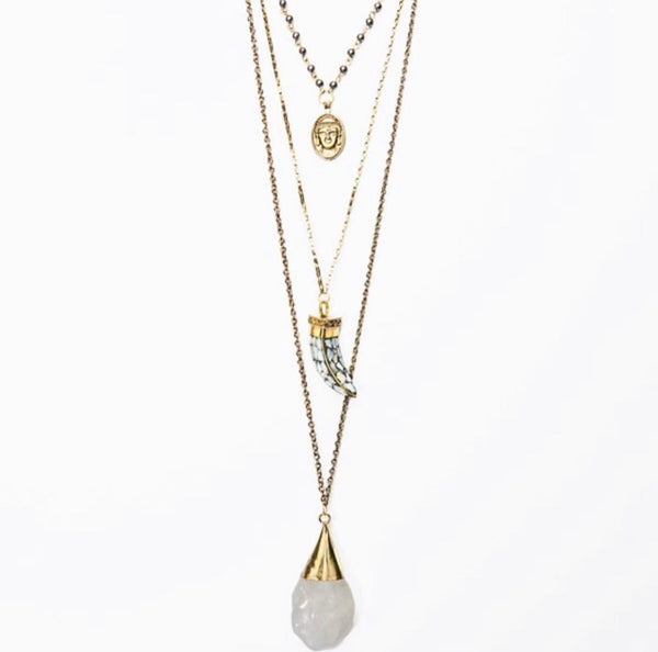 BoHo Love layered Necklace with drop Crystal