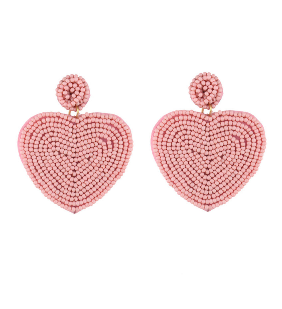 Light weight pink beaded heart earrings