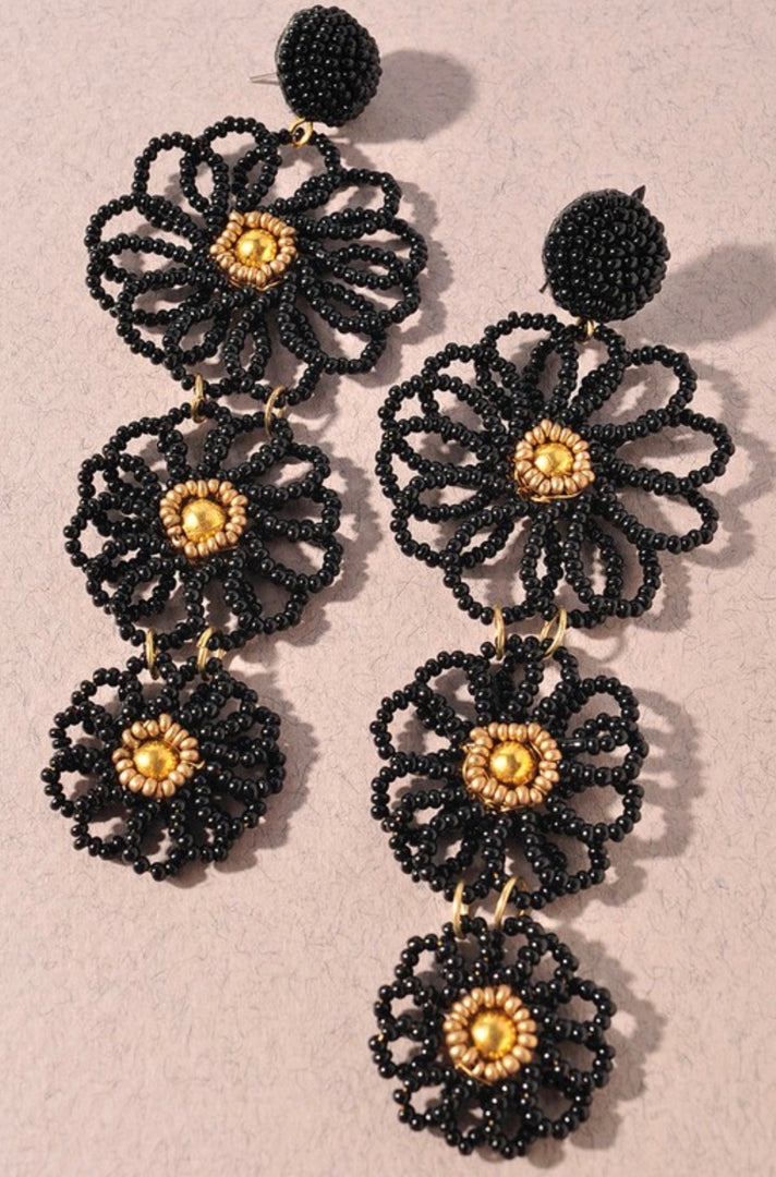 Rice Bead Flower Drop Earrings