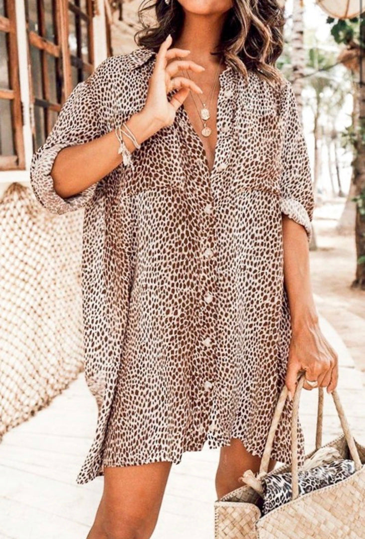 Leopard Print Button Down Dress