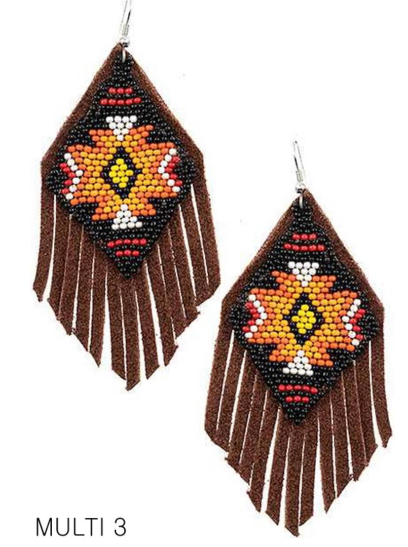 Navajo Aztec Beaded Tassel Earrings
