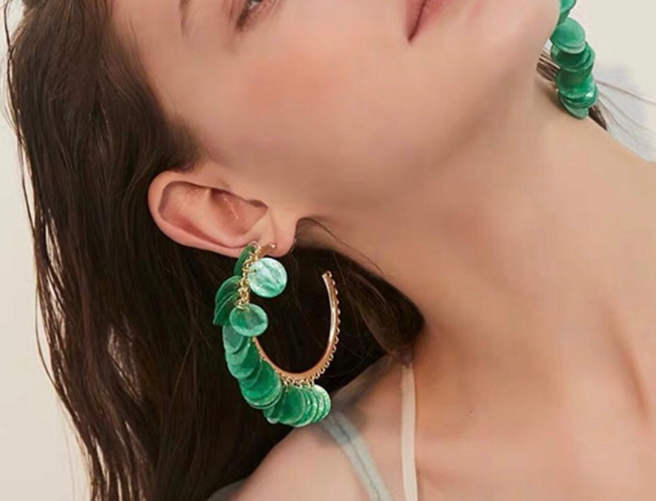 Large Gold Tone Hoops with Green
